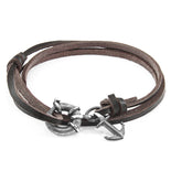 Dark Brown Clyde Anchor Silver & Leather Bracelet