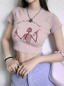 WomenT-shirt Harajuku Y2K crop  Black Demon Punk Gothic Anime Print Clothes Slim anime Woman clothes