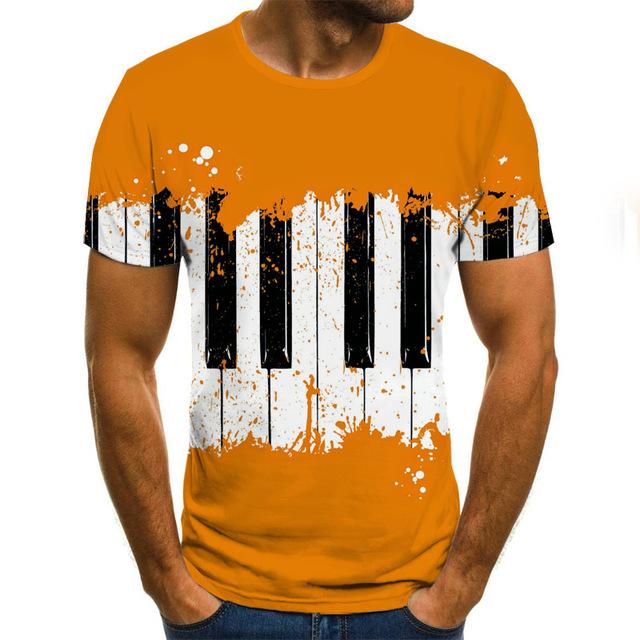 2022 New Style Mens T-Shirt Art Piano Keyboard 3D Punk T-Shirt MenShort Sleeve