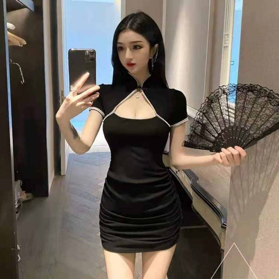 2022 New Vintage Black Bandage Sexy Dress Spice Girls Hollow Out Short Sleeve Dress Women Sweet Spicy Thin Skirt Halloween