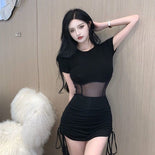 2022 New Vintage Black Bandage Sexy Dress Spice Girls Hollow Out Short Sleeve Dress Women Sweet Spicy Thin Skirt Halloween