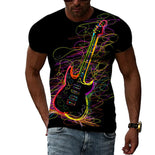 T-shirt manches courtes col rond pour homme, estival et décontracté, avec image de guitare, à la mode, avec impression 3D trendyol