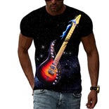 T-shirt manches courtes col rond pour homme, estival et décontracté, avec image de guitare, à la mode, avec impression 3D trendyol