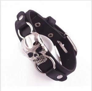 1pc Skull Pu Charm Bracelets Stainless Steel Rivet Punk Leather Bracelets Fashion Hip Hop Women Men Accessories