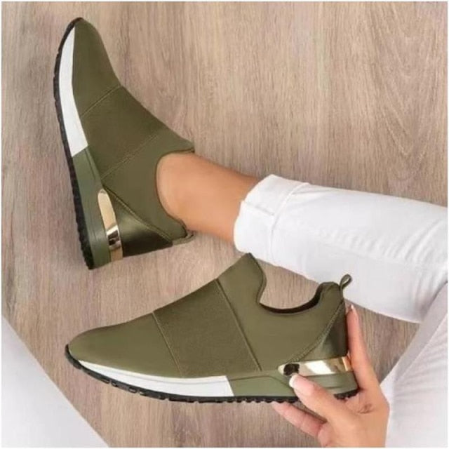 Women Summer autumn Casual sport Sneakers women's Breathable Slip On Sport Shoes Elastic Band Ladies Vulcanized Platform Shoes