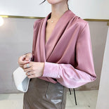 Elegant Satin Women Blouse Sexy V neck Office Ladies Blouses Shirts Casual Solid Long sleeve Spring Summer Female Party Tops 2XL