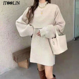 ITOOLIN Two-piece Dress Sets Winter outfit Two Piece Women Sweater Dress Set Femme Strap and Shawl Loose Dress Japanese Clothes