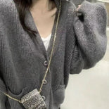 2021 spring and autumn new loose fashion all-match V-neck knitted cardigan gentle outer wear lazy wind sweater top women