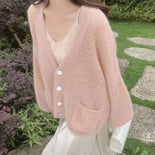 2021 spring and autumn new loose fashion all-match V-neck knitted cardigan gentle outer wear lazy wind sweater top women