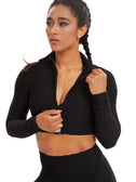 Long Sleeve Crop Tops Zipper Texured Sport Women Shirts Casual Black Fashion Slim Quick Dry T Shirt Ladies Sexy Gym Clothes