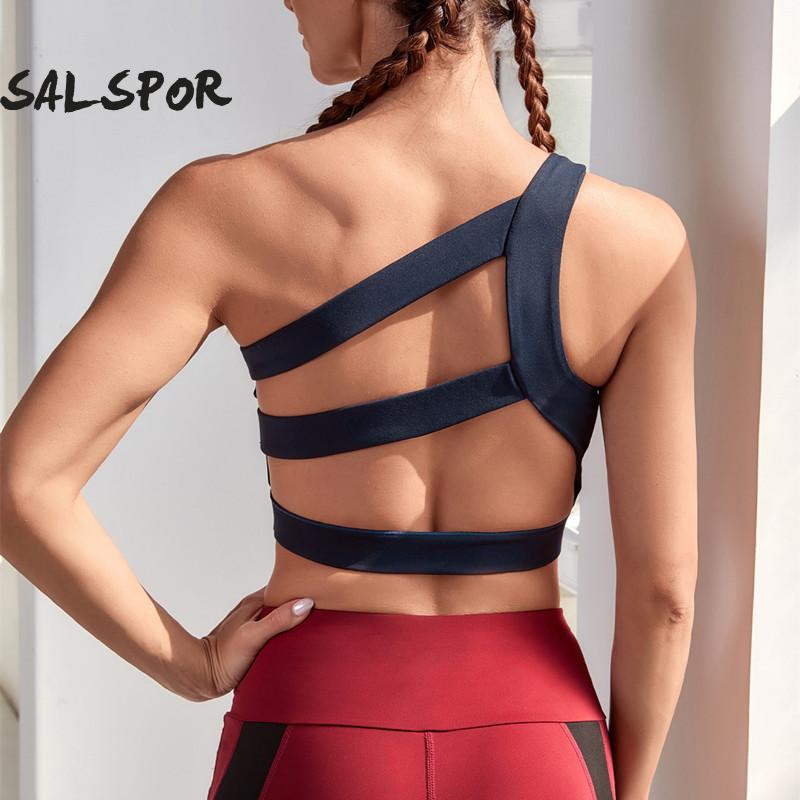 SALSPOR Sports Bra Women Beautiful Back Fitness Yoga Bra Shockproof Running Bra Oblique Single Shoulder Strap Workout Underwear